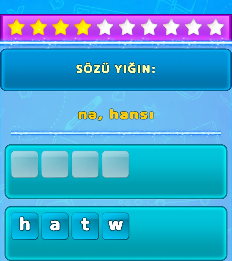 Qarışıq hərflərdən ingilis sözünü yığmaq üçün LuvStudy tapşırığı