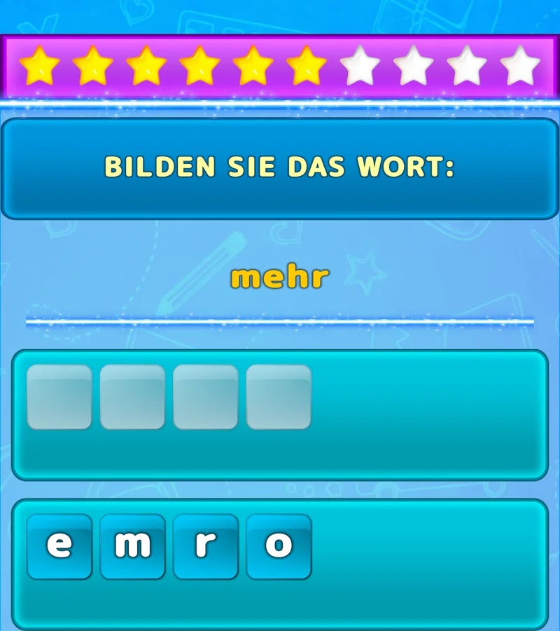 LuvStudy-Übung zum Zusammensetzen eines englischen Wortes aus durcheinandergeratenen Buchstaben