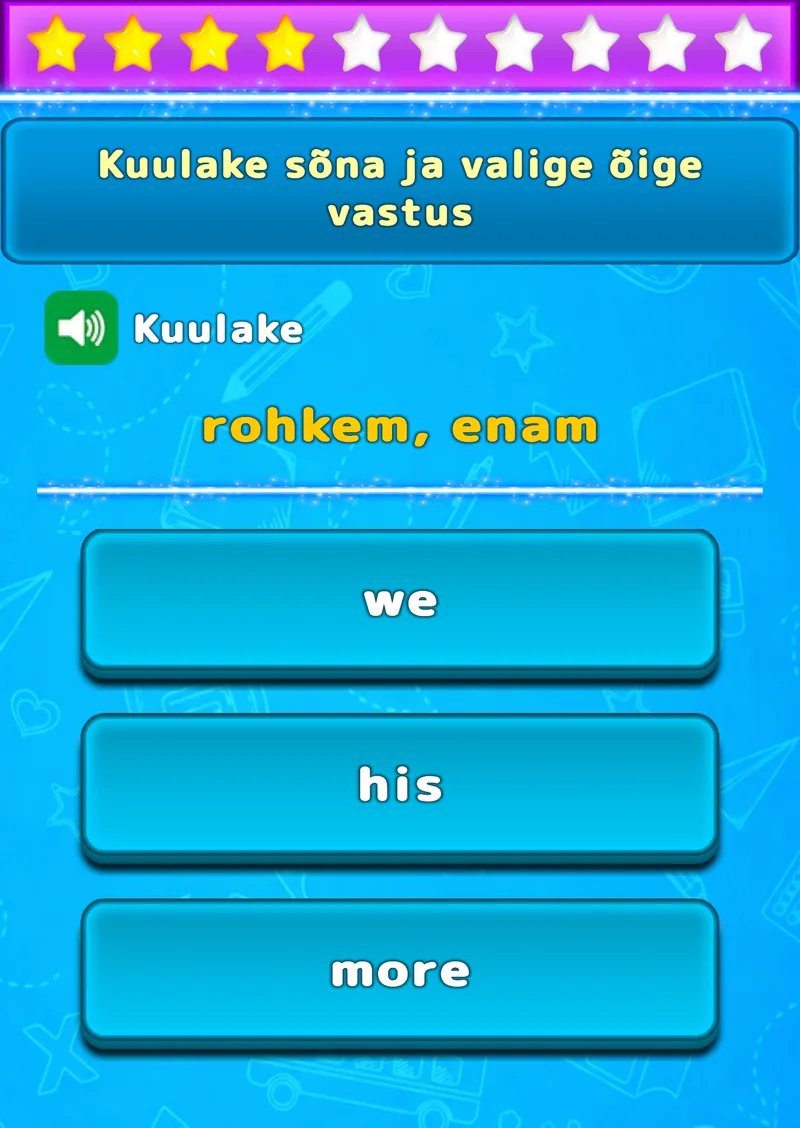 LuvStudy kuulamisharjutus kolme ingliskeelse sõna valikuga
