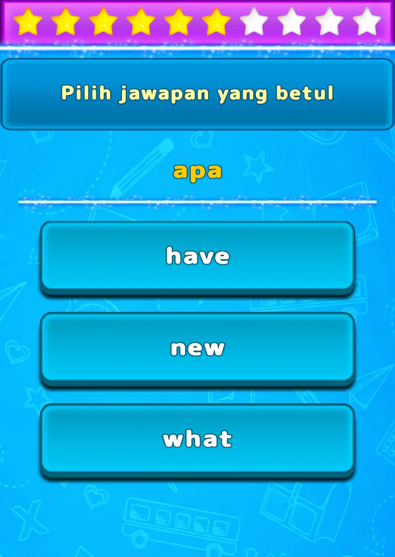 Latihan LuvStudy untuk memilih perkataan bahasa Inggeris yang sepadan dengan terjemahan
