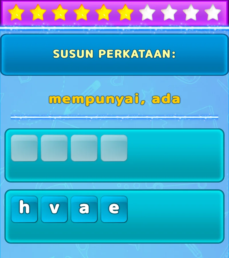 Latihan LuvStudy untuk membina perkataan bahasa Inggeris daripada huruf yang diacak