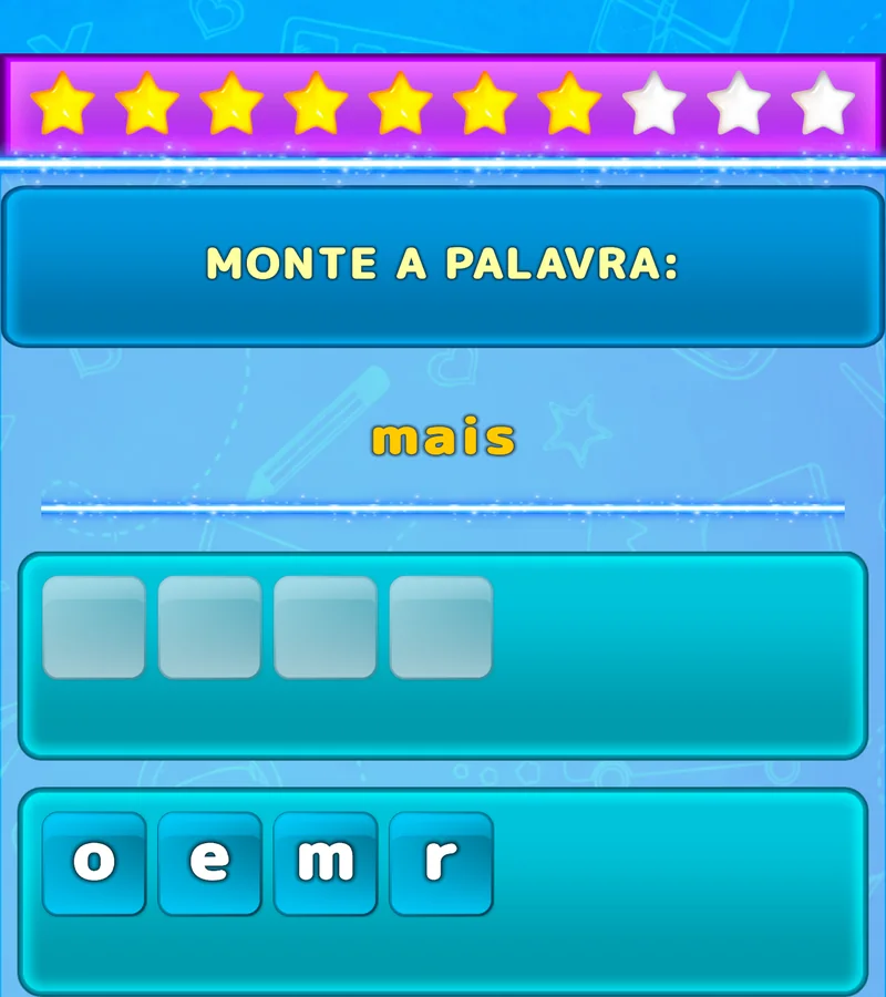 Exercício do LuvStudy para formar uma palavra em inglês com letras baralhadas