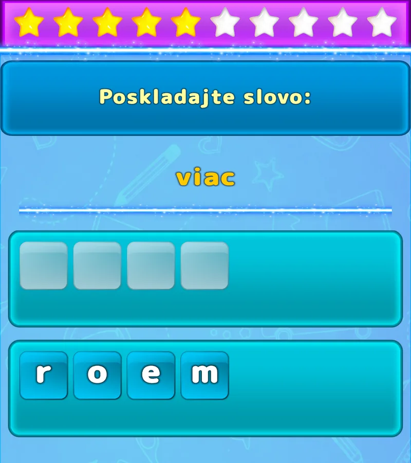Cvičenie LuvStudy na skladanie anglického slova z poprehadzovaných písmen
