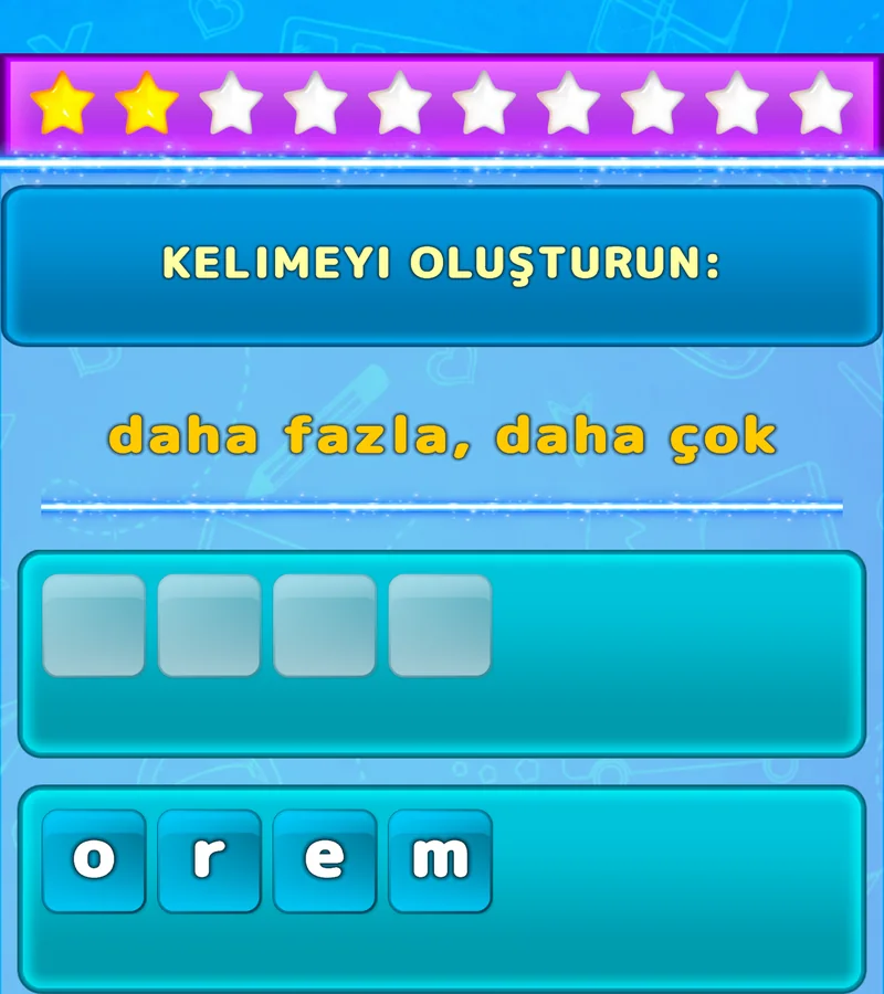 Karışık harflerden İngilizce kelime oluşturma alıştırması